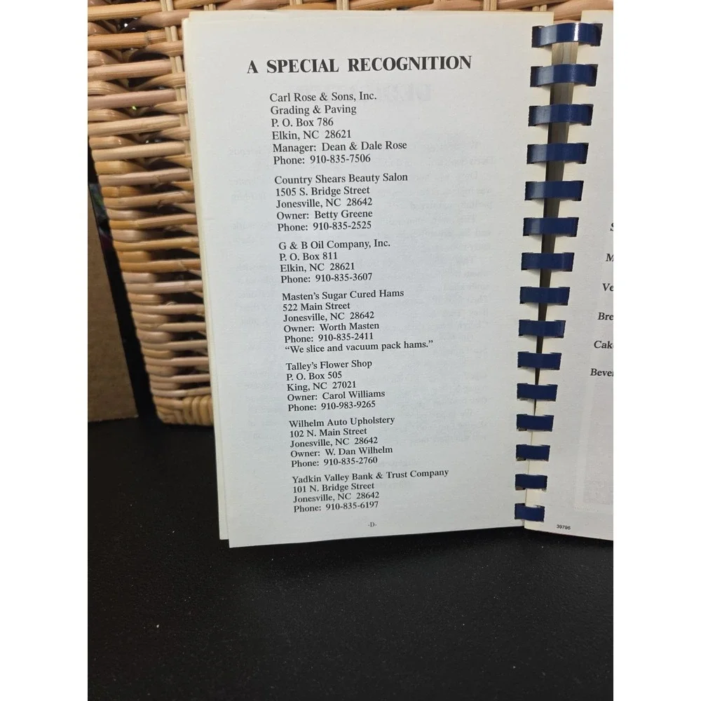 Doris And Chester Johnson Memorial Cookbook‎ 1996 Jonesville Yadkinville NC
